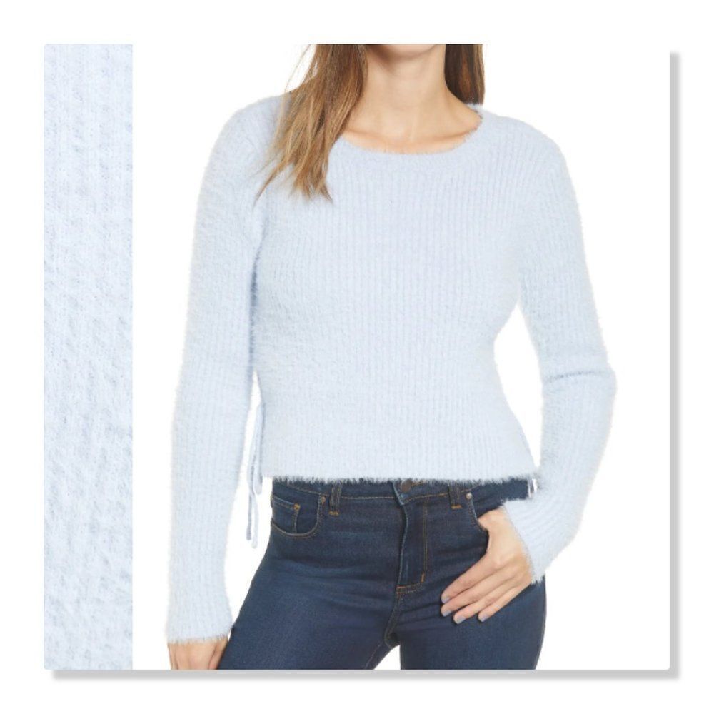Ten Sixty Sherman | Fuzzy Side Tie Crop Sweater - size XL in Light Blue